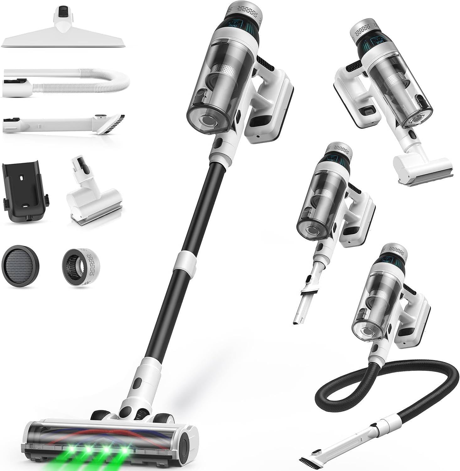 Cordless Vacuum Cleaner, 55Mins Vacuum Cleaners for Home, 15-in-1 Self-Standing Stick Vacuum with LED Light, Anti-Tangle & Wall Mount Charge, Lightweight Vacuum for Hard Floors Carpets Pet Hair