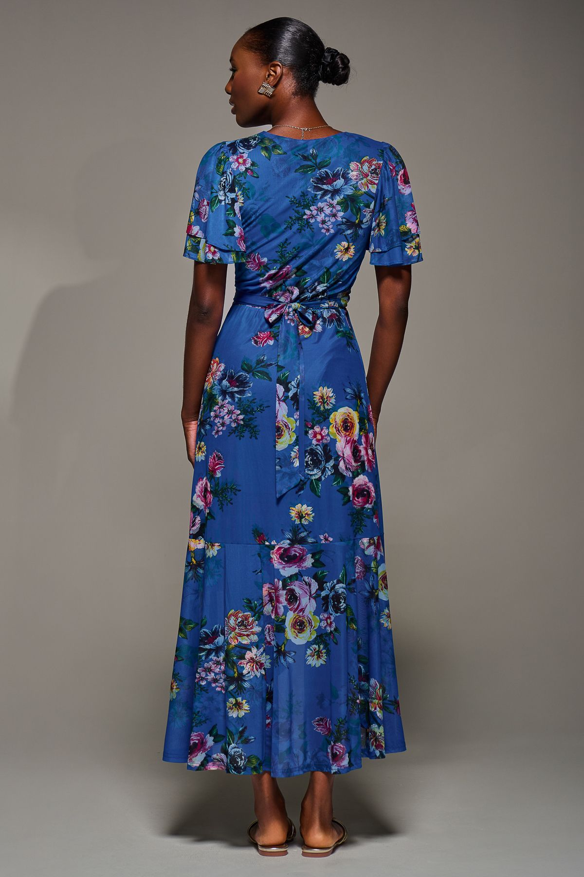 Jolie Moi Angel Sleeve Mesh Frill Wrap Maxi Dress