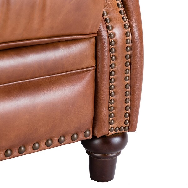 Cigar Mid-century Genuine Leather Recliner with Nailhead Trim Set of 2 by HULALA HOME