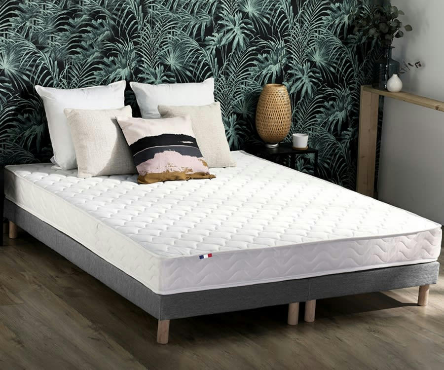 ENSEMBLE INITIAL - Ensemble matelas accueil latex 3 zones sommier gris 160x200