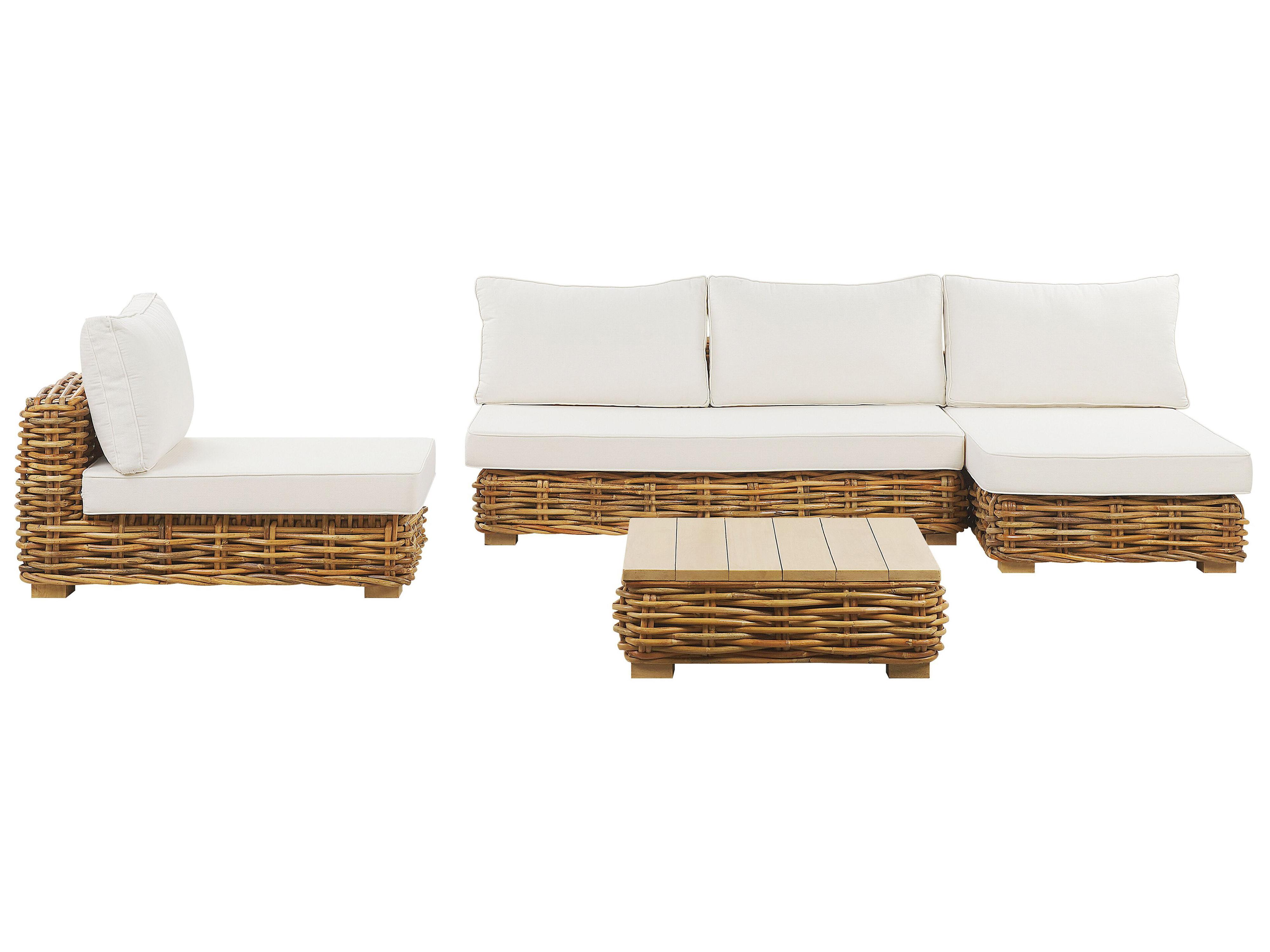 Garden Lounge Set with Table 4 Seater VARALLO Left Hand Modular Rattan Natural