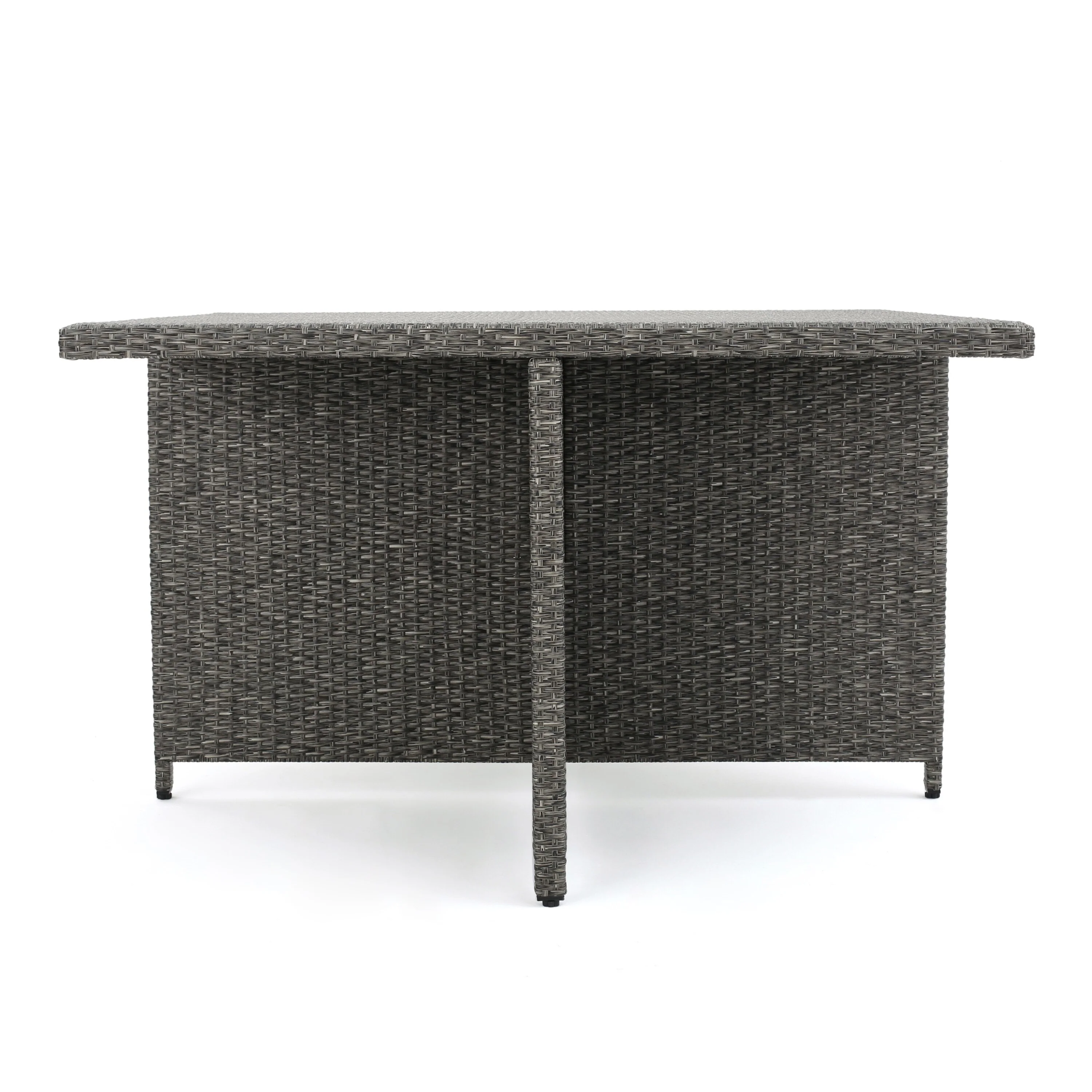 Perie Outdoor Dining Table, 48 Inch Square Black Rattan Wood, Iron Frame