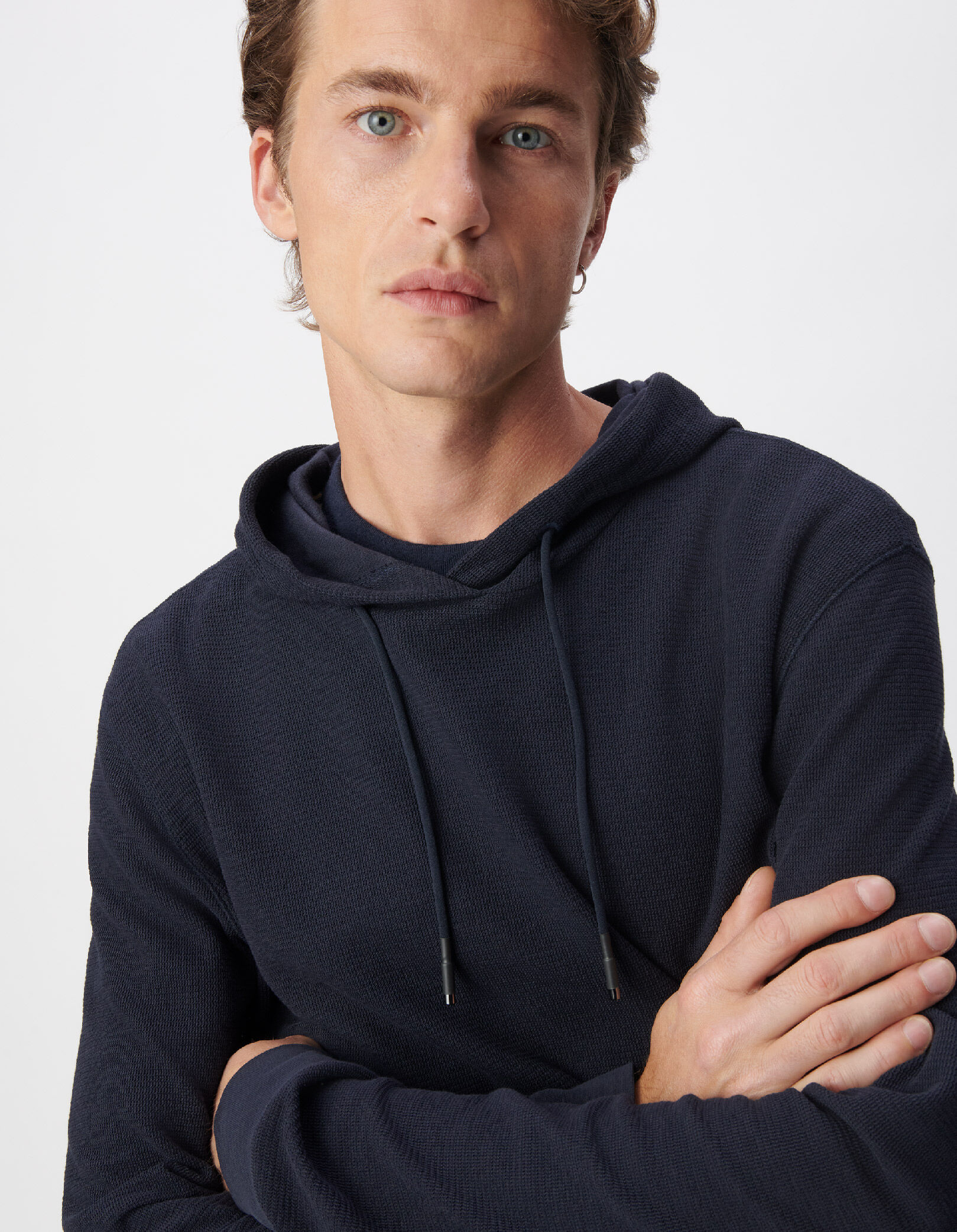T-shirt à capuche beige maille relief Homme
