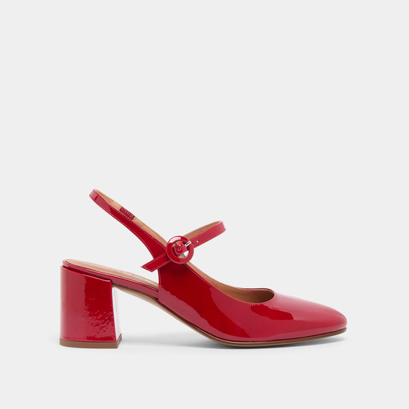 Babies à talons et bouts arrières ouvertsen vernis rouge cerise | DOLLAR