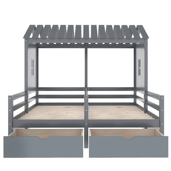 Shared Twin House Platform Bed with Drawers for Boys and Girls - Sturdy and Safe