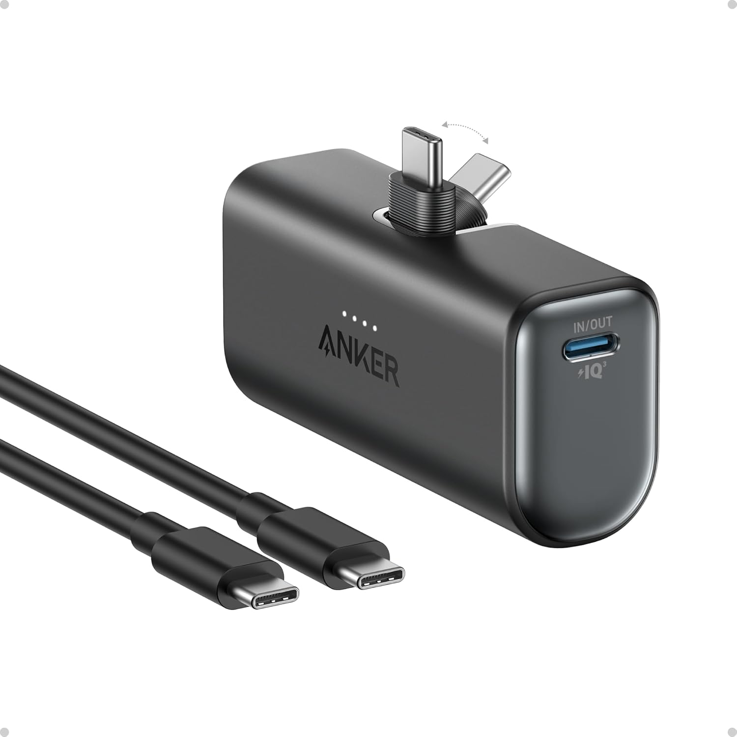 Anker iPhone 17 Portable Charger, Nano Power Bank with Built-in USB C Connector, 5,000mAh Portable Charger 22.5W, for iPhone 17/16/15 Series, Samsung S22/23 Series, iPad Pro/Air, AirPods, and More