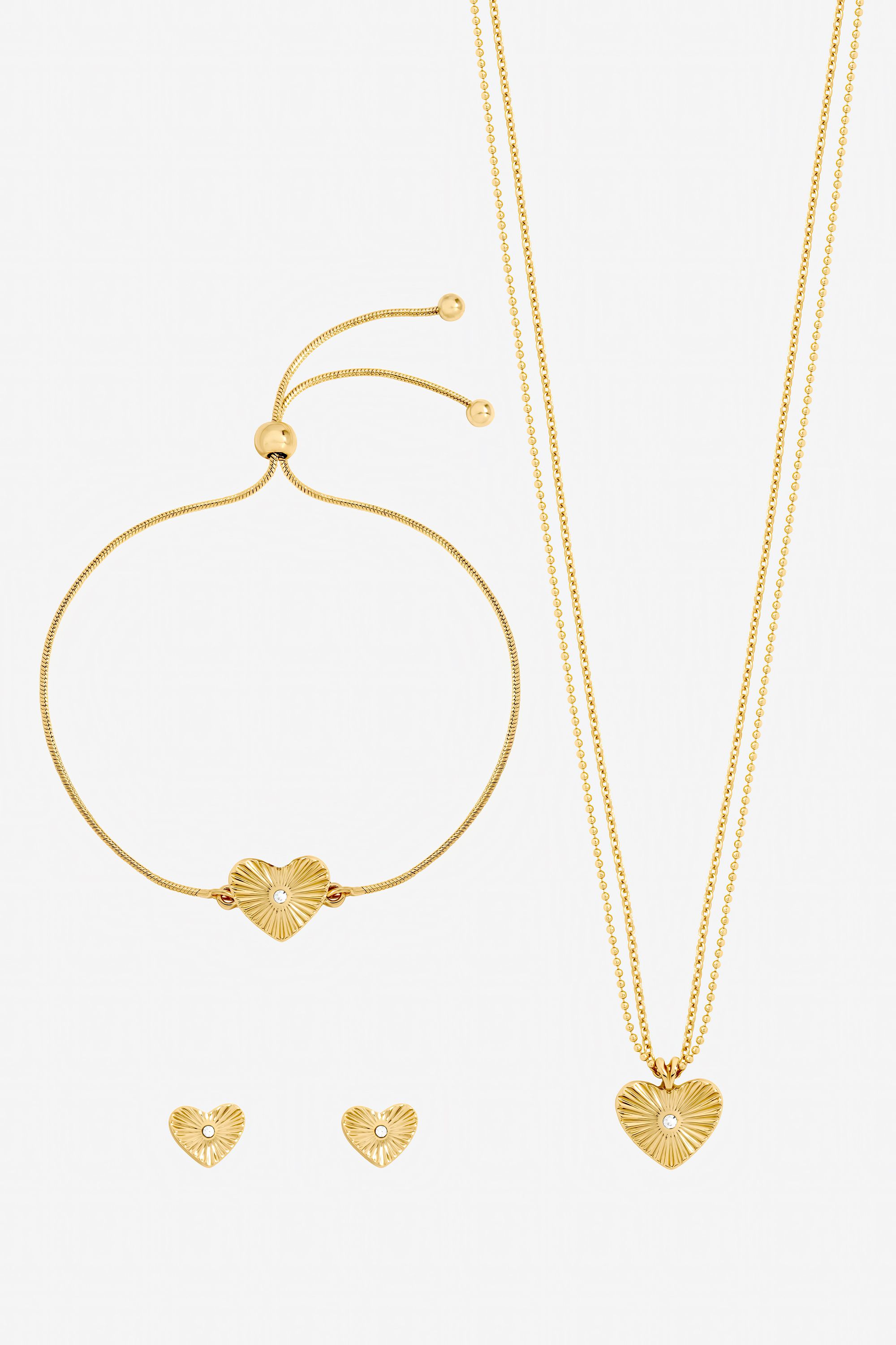 Jon Richard Gold Plated Diamond Cut Heart Set - Gift Box