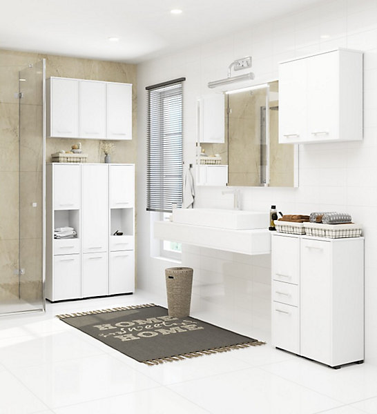 Colonne salle de bain, 2 armoires, 140 x 30 x 30 cm, blanc mat