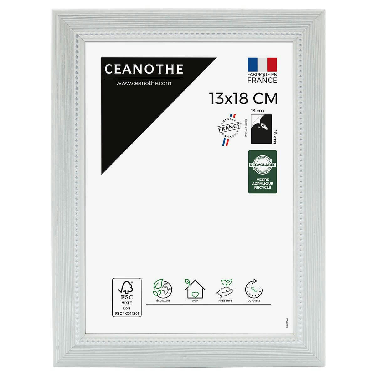 PERLE - Cadre photo gris clair 13x18 cm bois massif fsc