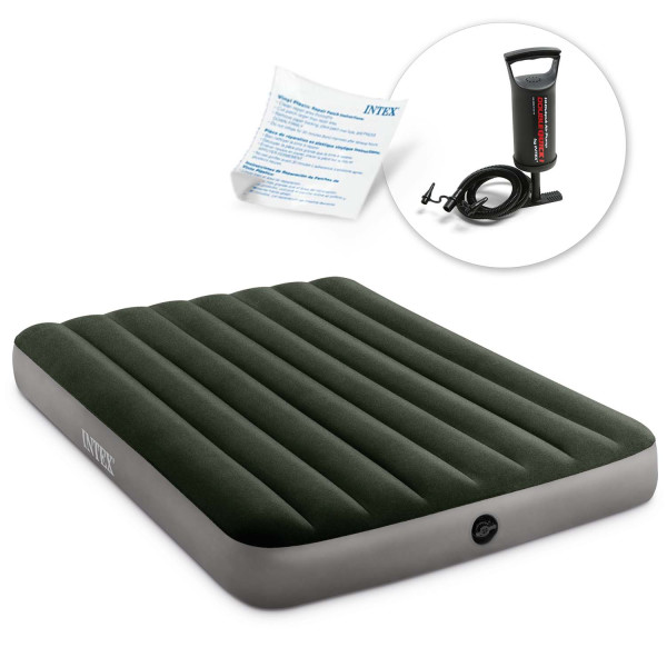 Materac welurowy dmuchany Intex łóżko dwuosobowe   pompka 64108-68612