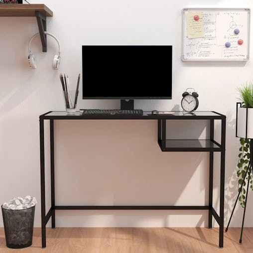 NNEVL Computer Desk Black Marble 100x36x74 cm Tempered Glass