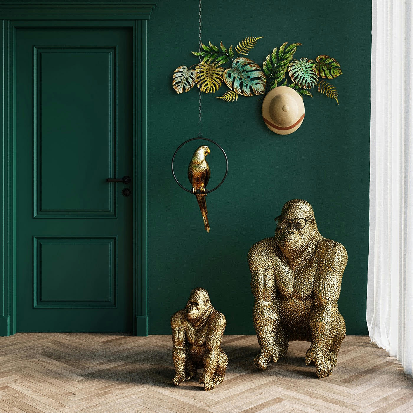 JUNGLE PARTY - Patère 6 crochets feuilles tropicales en acier