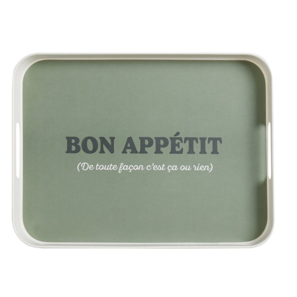 Plateau de service Bon appétit en mélaminé vert 29x39cm