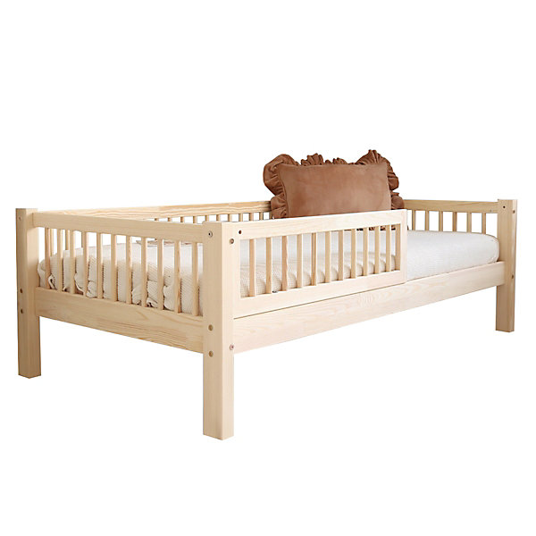 Lit 90x190 barrière et sommier inclus pieds 19 cm Adèle Bois