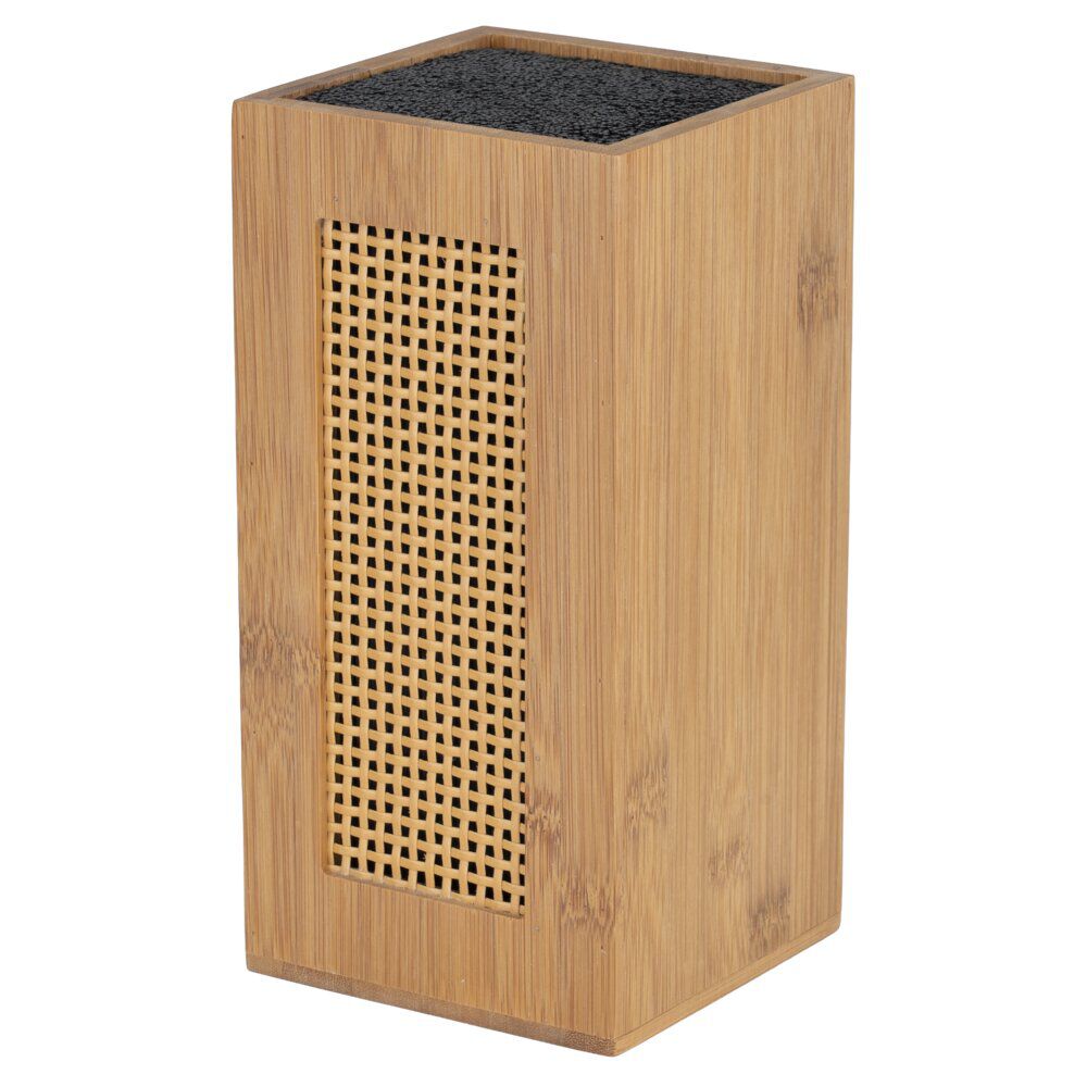 Bloc couteau de cuisine en bois et bambou face effet rotin tressé 11x11xH22cm