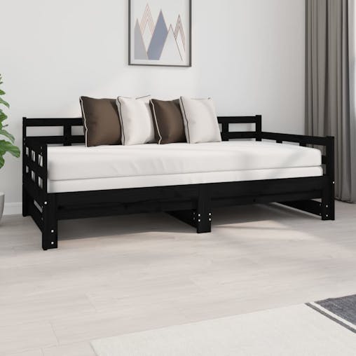 NNEVL Pull-out Day Bed Black Solid Wood Pine 2x(92x187) cm