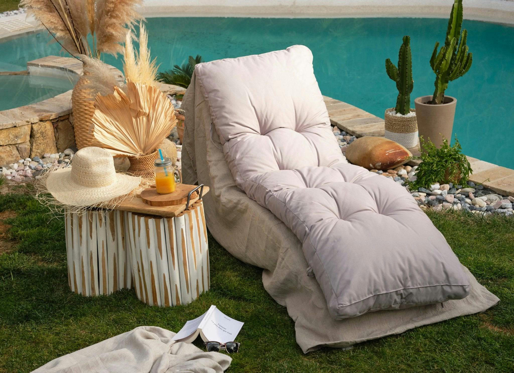 - Coussin pour bain de soleil en polyester 185 x55cm gris