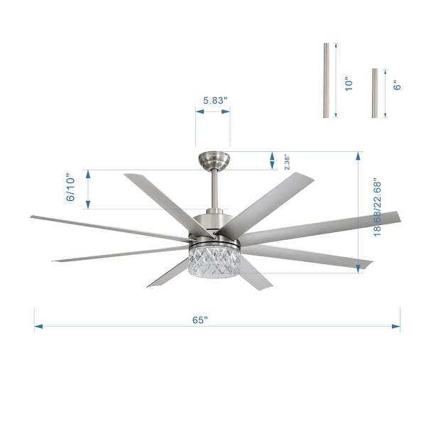 65 in. Indoor Integrated LED Brushed Nickel Ceiling Fans with Light and Remote