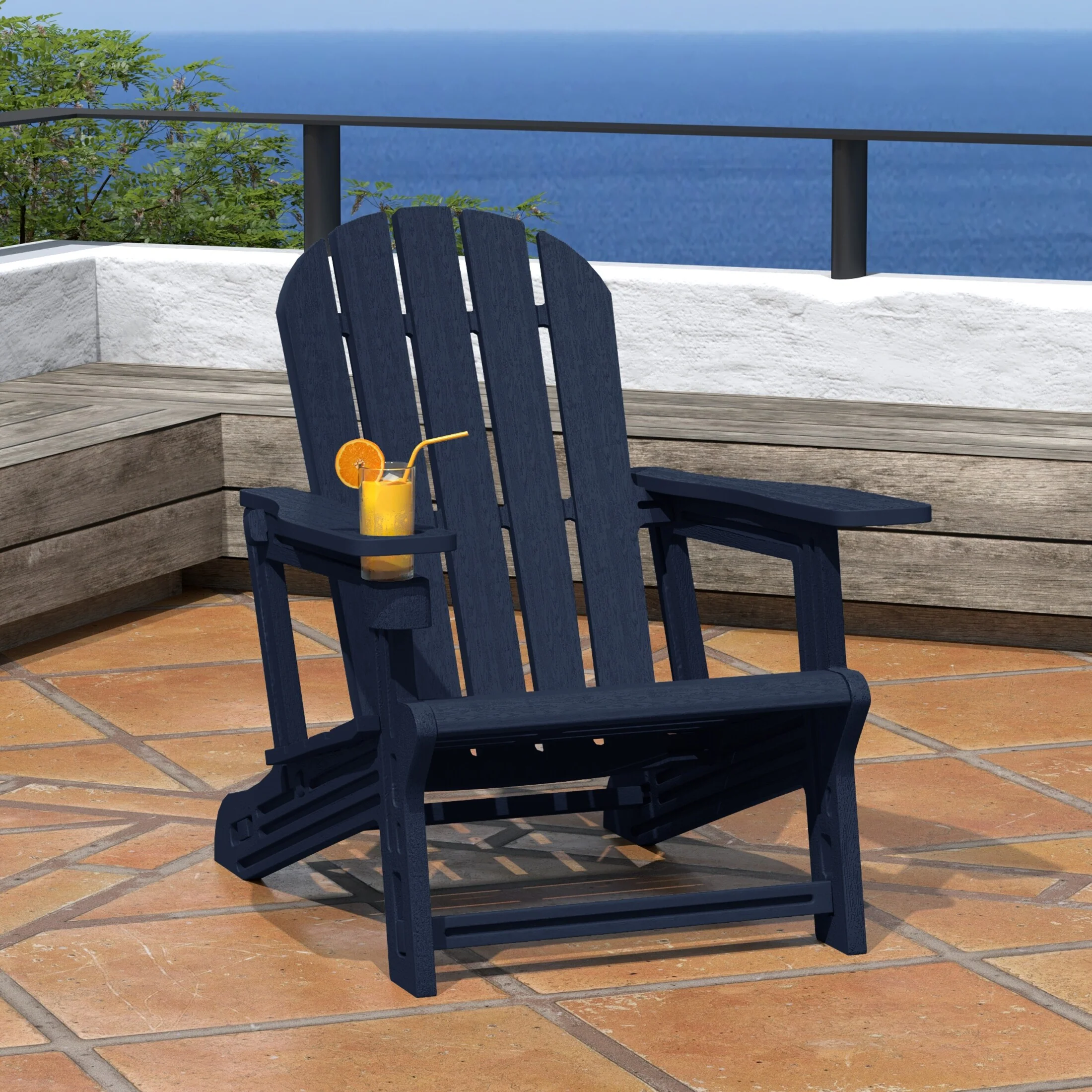 Polytrends Coastline Outdoor Poly Adirondack Chair with Cup Holder