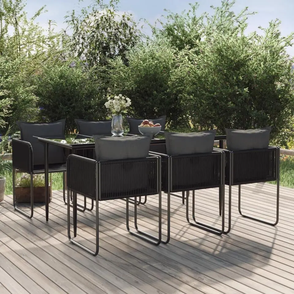 vidaXL - 7-delige Tuinset met kussens - Zwart PE rattan en staal - 160x80 cm