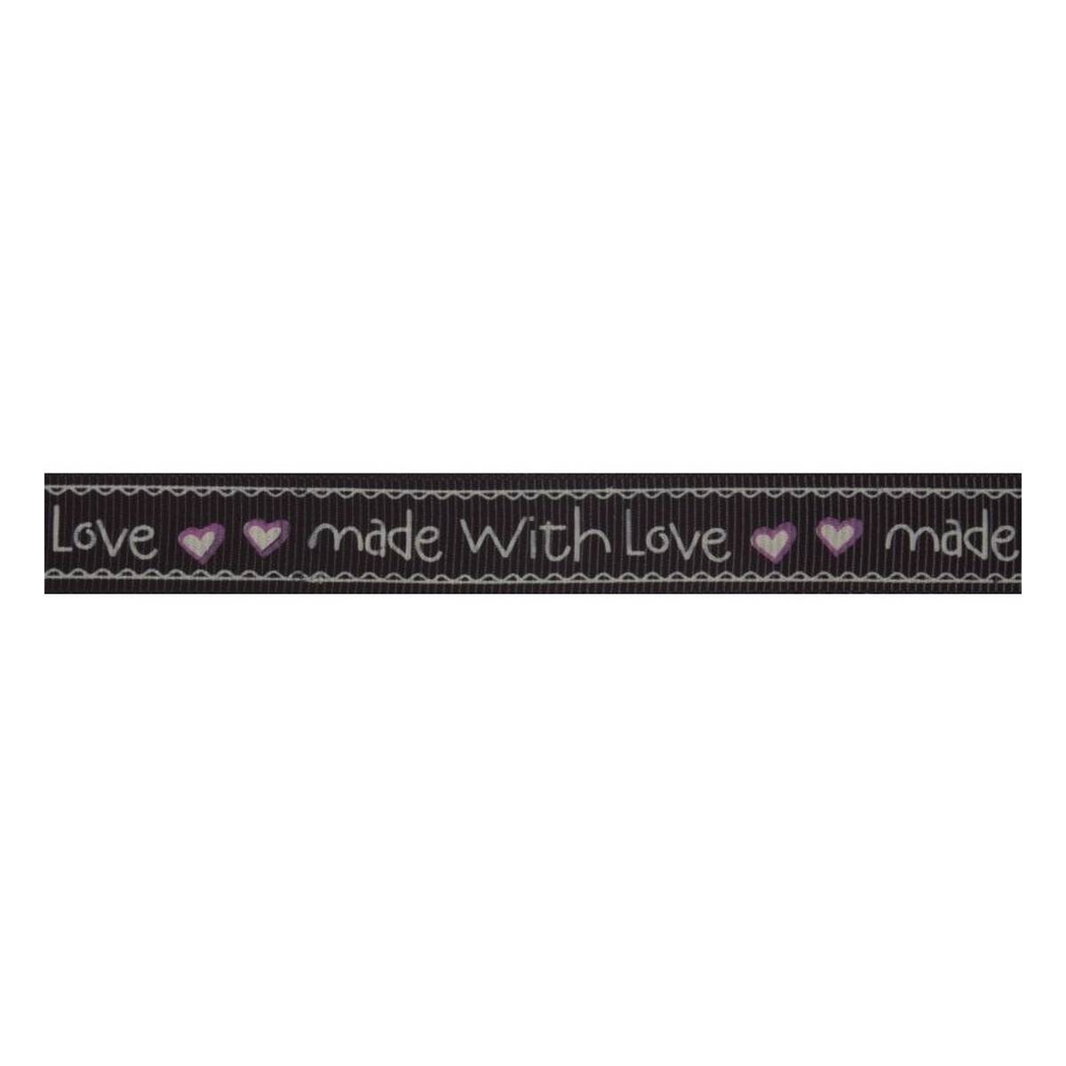 Black Made With Love Cotton Ribbon 15mm x 5m