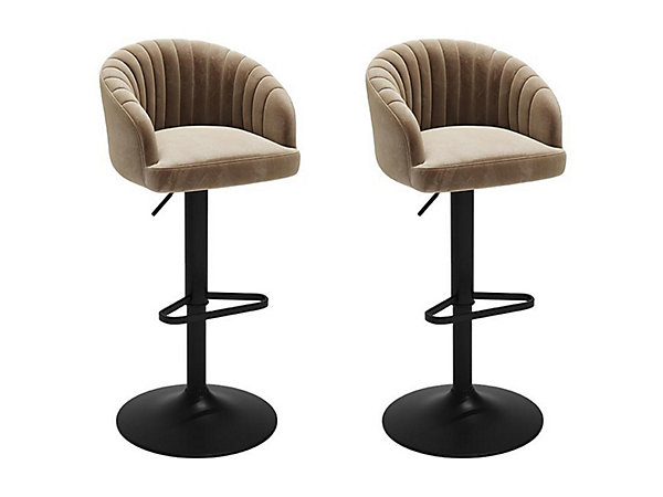Lot de 2 tabourets de bar en velours et métal - Hauteur réglable - Beige - DORALIZ