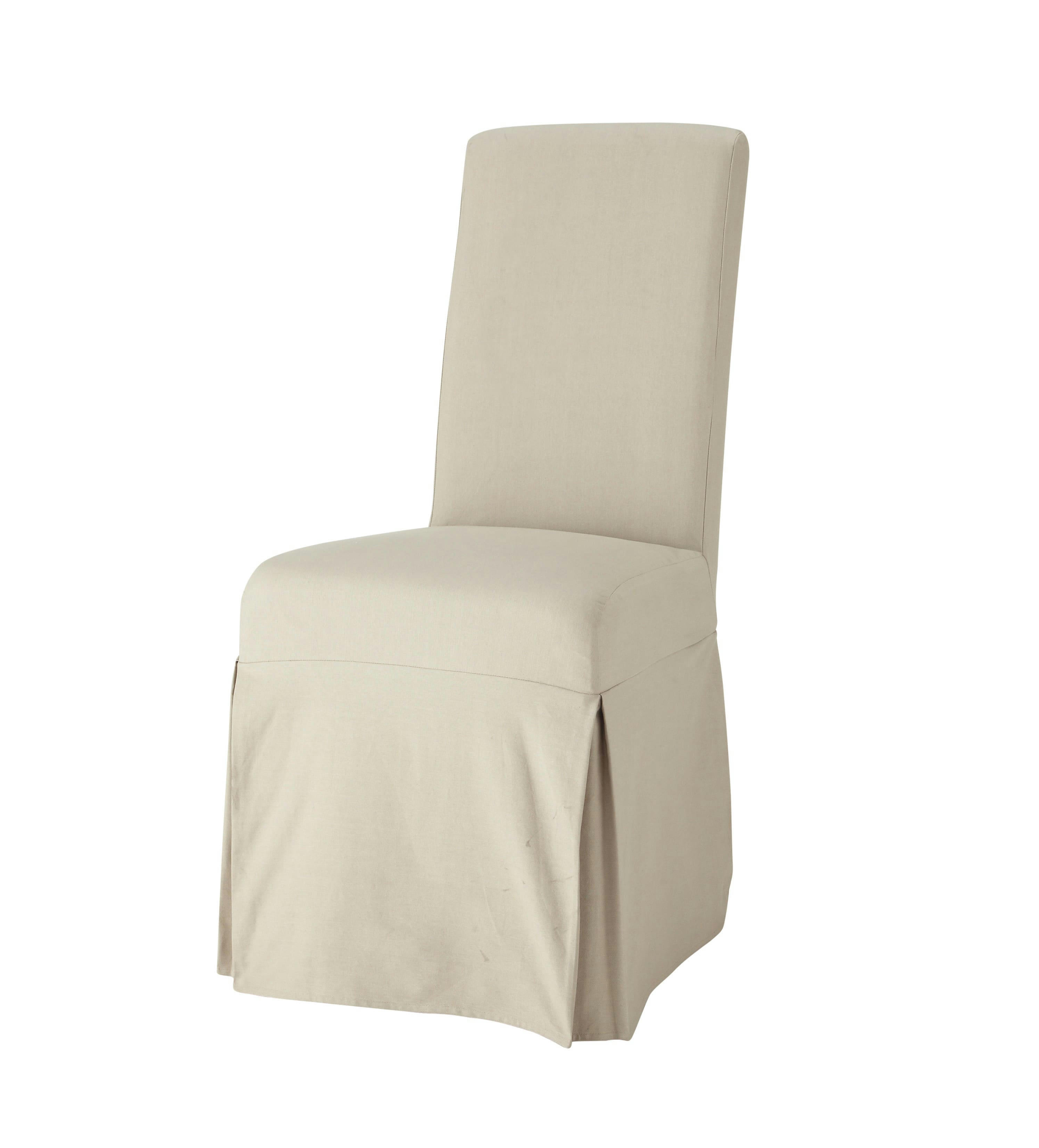 Margaux - Housse longue de chaise en coton recyclé mastic, compatible chaise MARGAUX