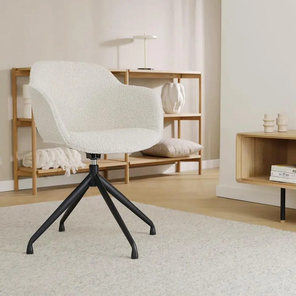 Nolon Nola-Mare Draaibare Eetkamerstoel Boucl&eacute; Beige - Zwarte Poten