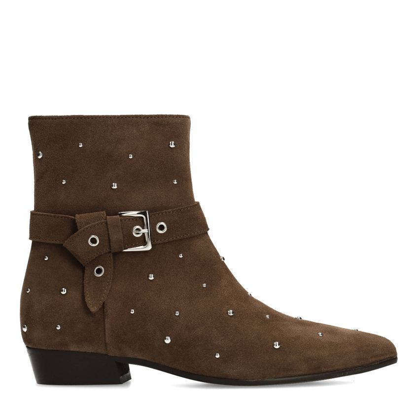 Manfield Bruine suède enkellaarsjes met gespdetail