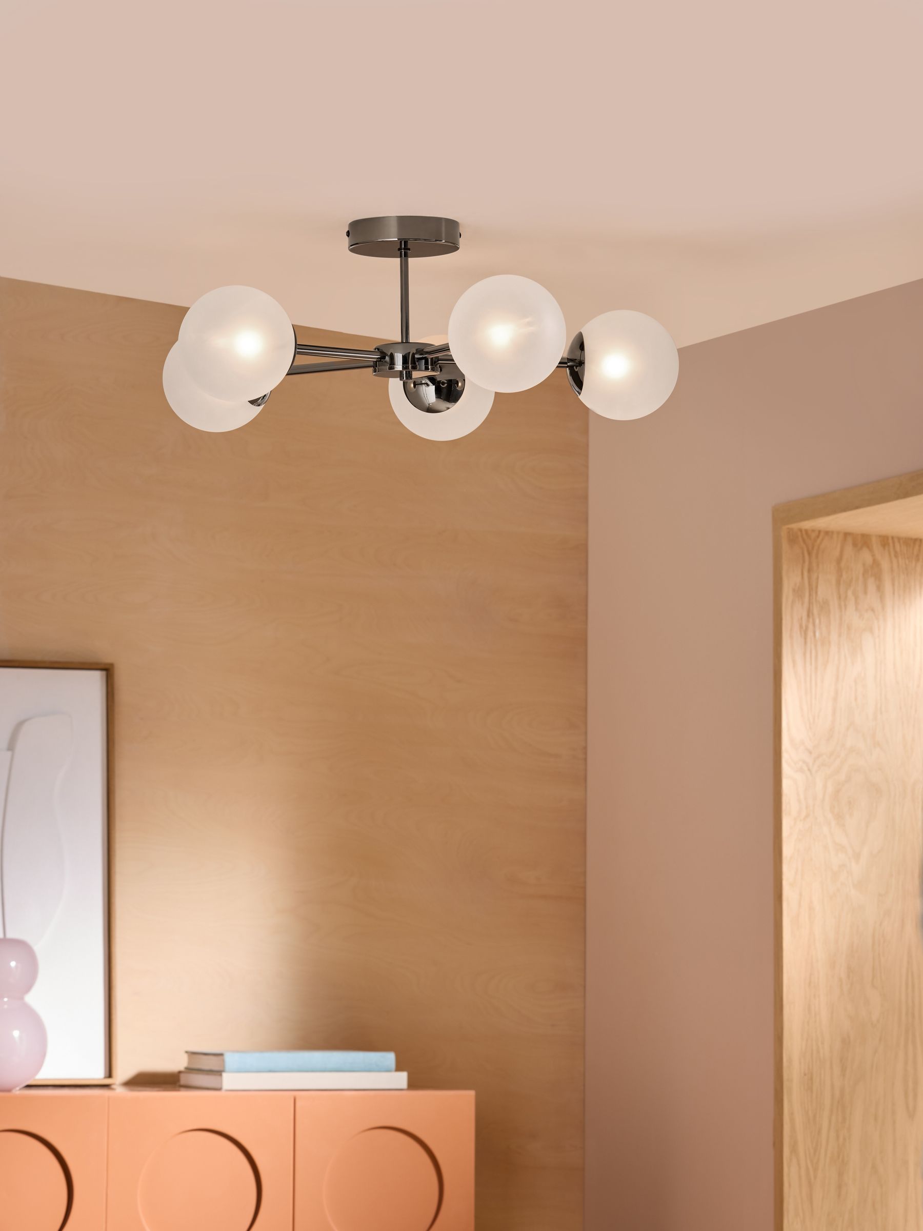 Globe 5 Light Flush Ceiling in Chrome