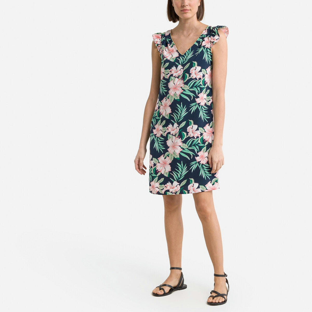 Robe courte imprimée, col V