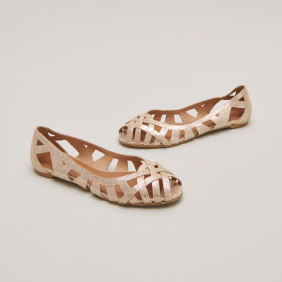 Ballerines ajouréesen cro?te laminée platine | DERAY