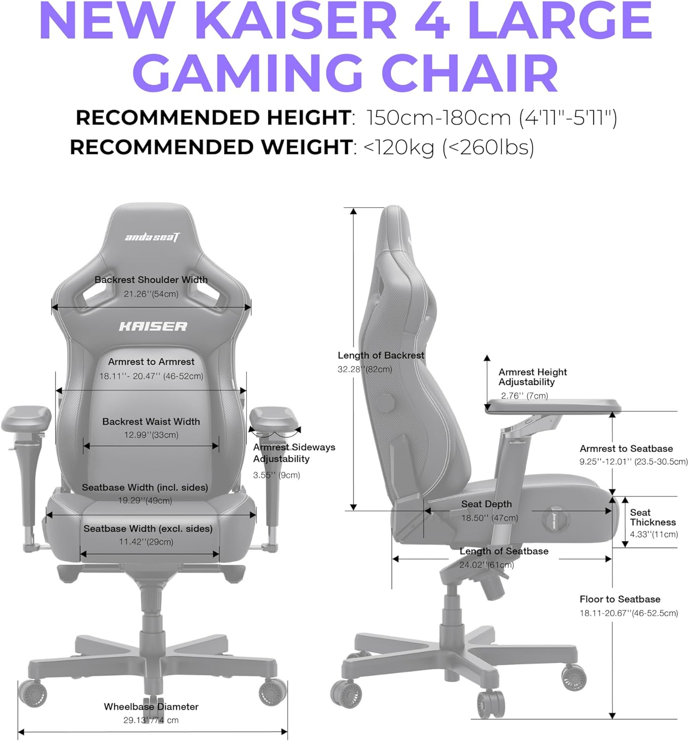 Anda Seat Kaiser 4 Large Gaming Chair for Adults - Ergonomic Gray Fabric Gaming Seat with 6D Armrest, Comfortable Office Chair with Lumbar Support, Heavy Duty Wide Computer Seat