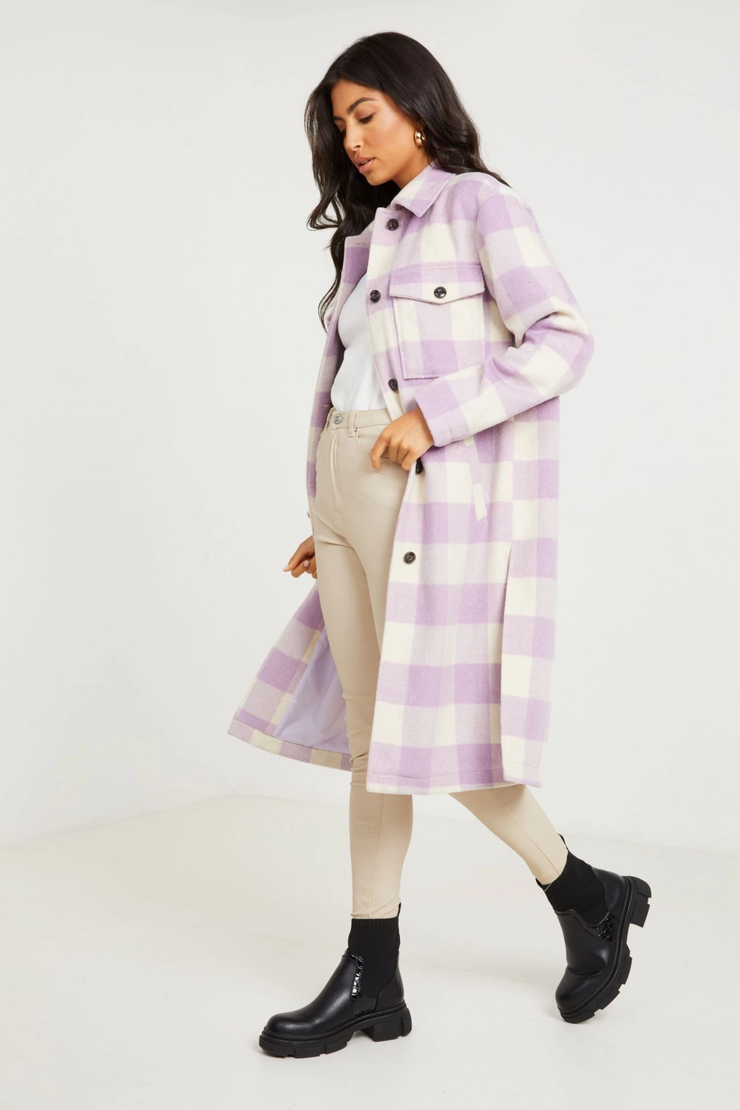 Quiz Purple Checked Oversized Shacket