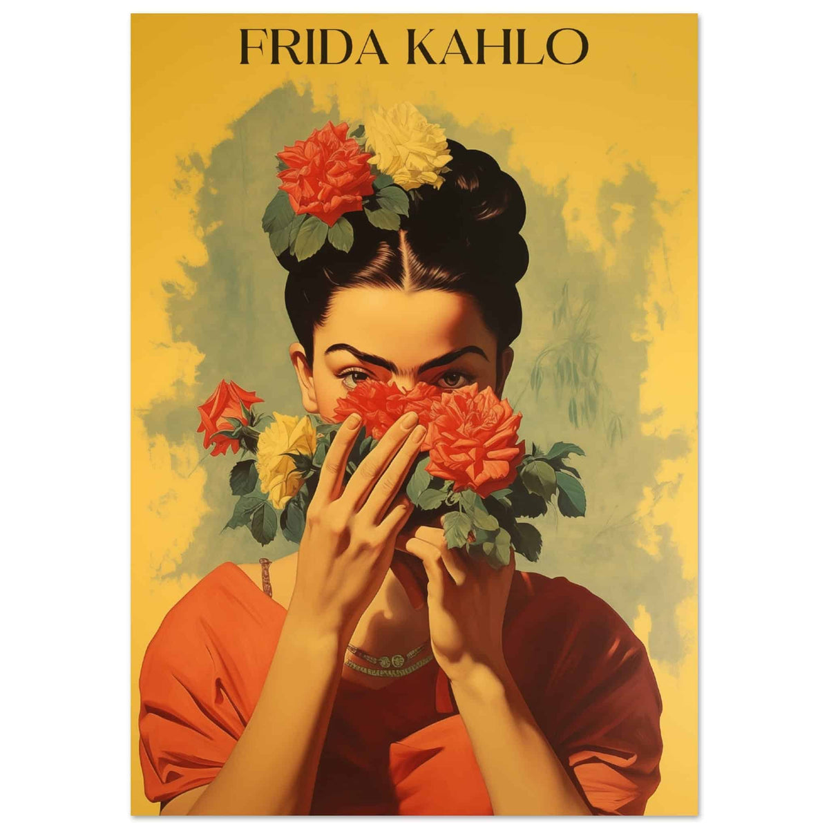 Artfulprints Poster Frida Kahlo - Behind the bloom  - A4 21x29.7 cm - Geel