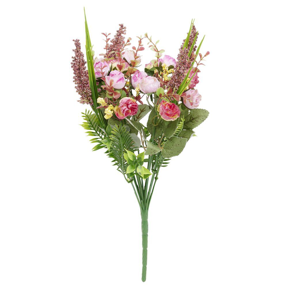 Piquet fleur artificielle bouton de rose bruyère Ø25xH40cm