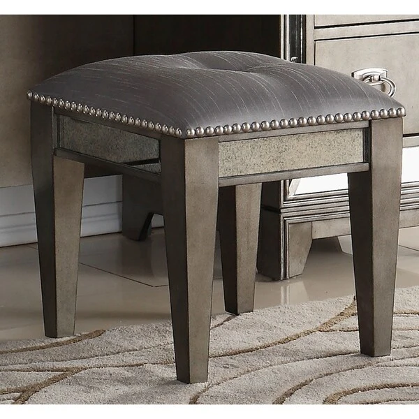 Highland Ave Grey Glam Vanity Bench - N/A