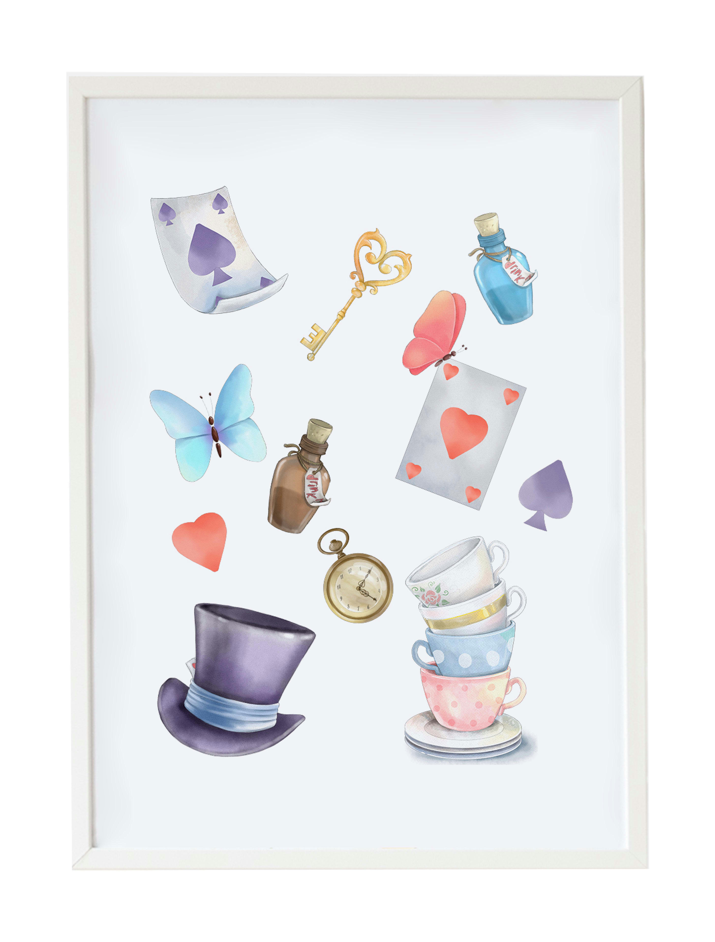 DECOWALL - Impression objets Alice encadrée en bois blanc 43X33 cm