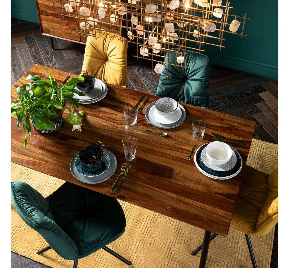 RAVELLO - Table à manger 6 personnes en Sheesham et acier L160