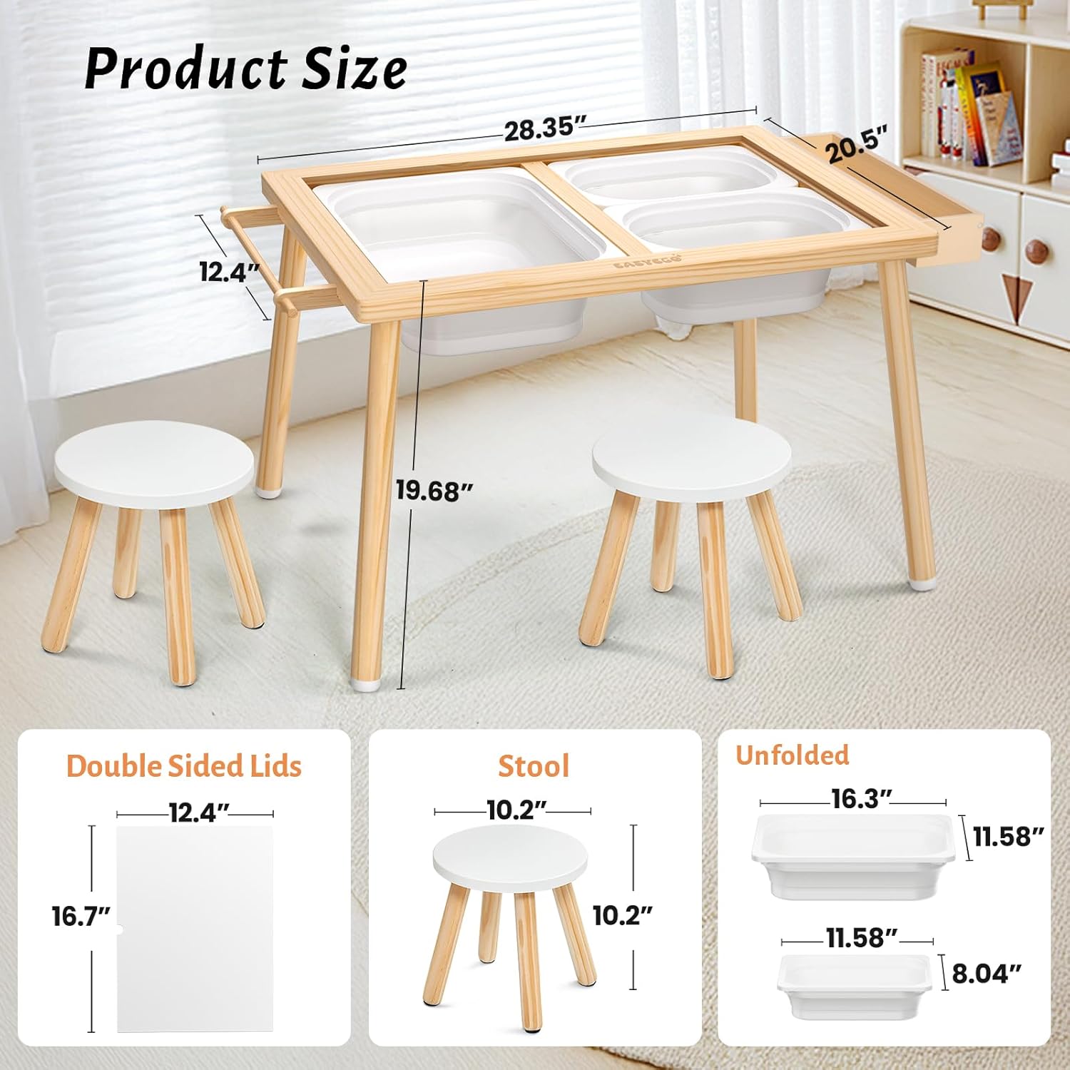 Easyego Sensory Table & Chair Set – Multifunctional Sand & Water Table with Double-Sided Lid, Paper Roll, Storage Box, Transparent & Game Board, and Foldable Bins for Kids' Indoor & Outdoor Play