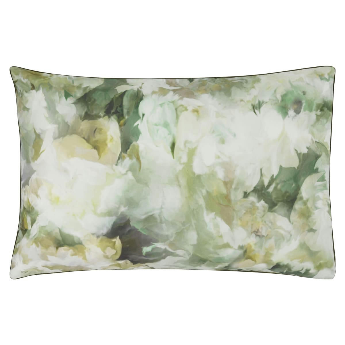 FLEURS DE JOUR CELADON - Taie d'oreiller imprimée en percale de coton vert 50x75