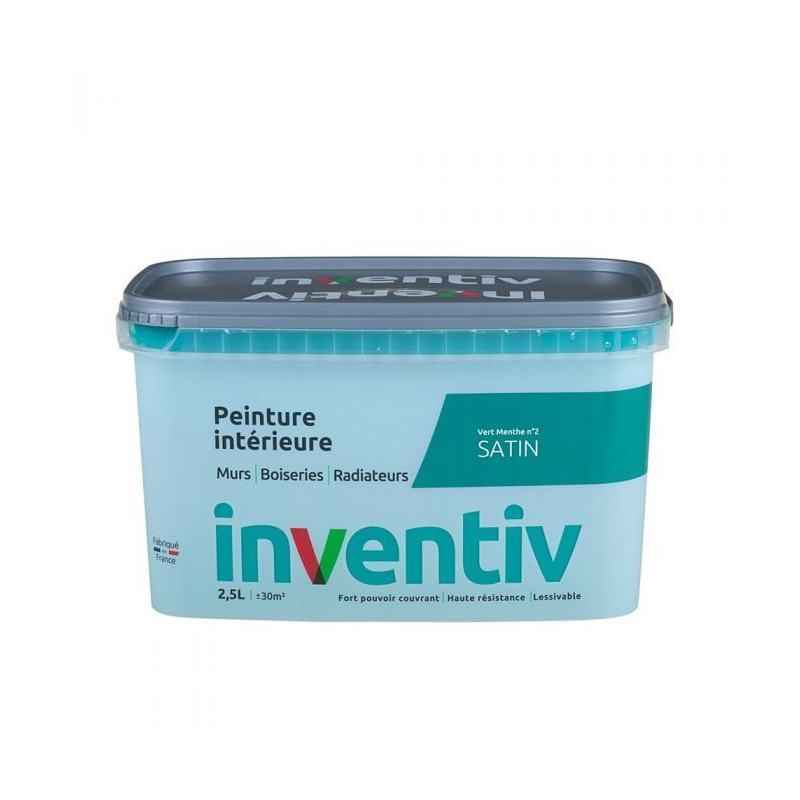Peinture pour mur boiserie radiateur Vert Menthe n°2 satiné 2,5 L INVENTIV
