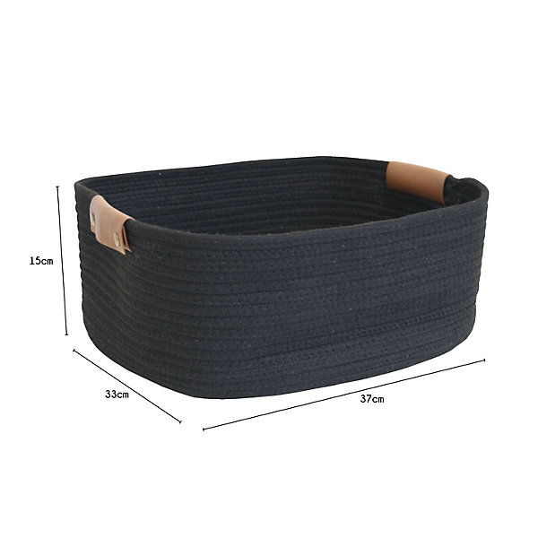 Lot de 6 paniers de rangement en coton noir 37 x 33 x 15 cm