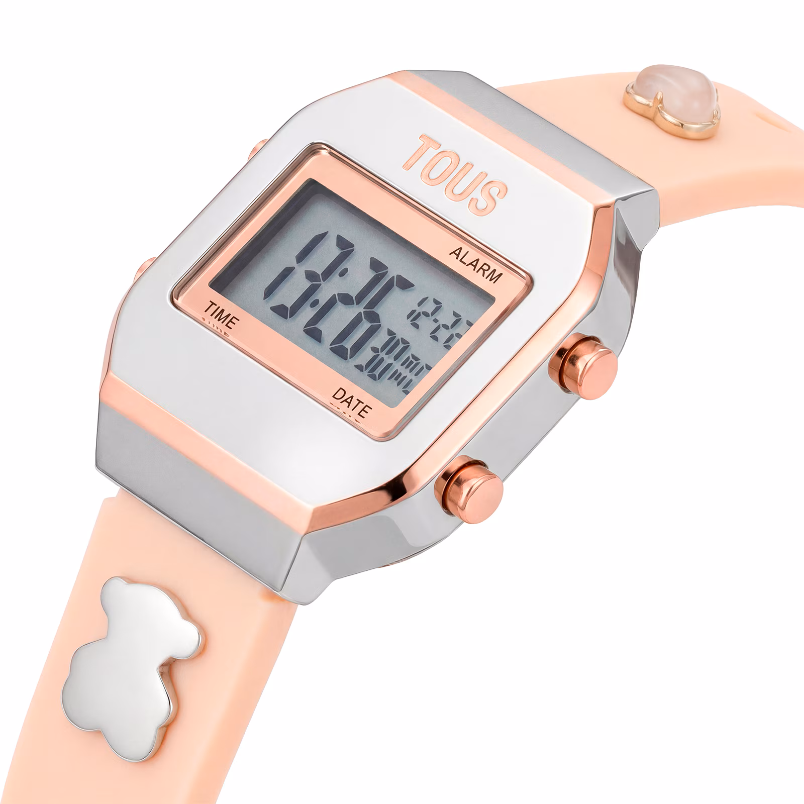 Reloj digital con correa rosa, acero rosado y gemas XPRESURSLF
