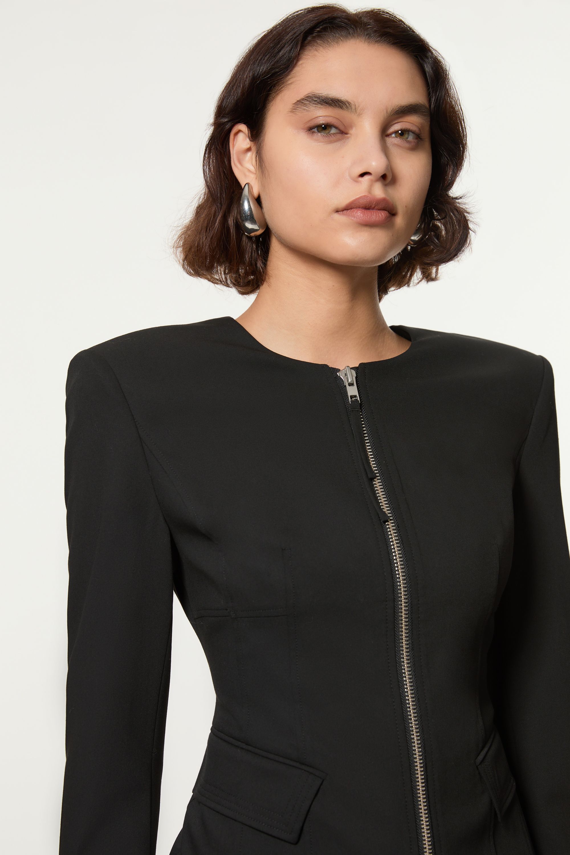 KarenMillen Tailored Viscose Zip Through Multi Stitch Mini Dress