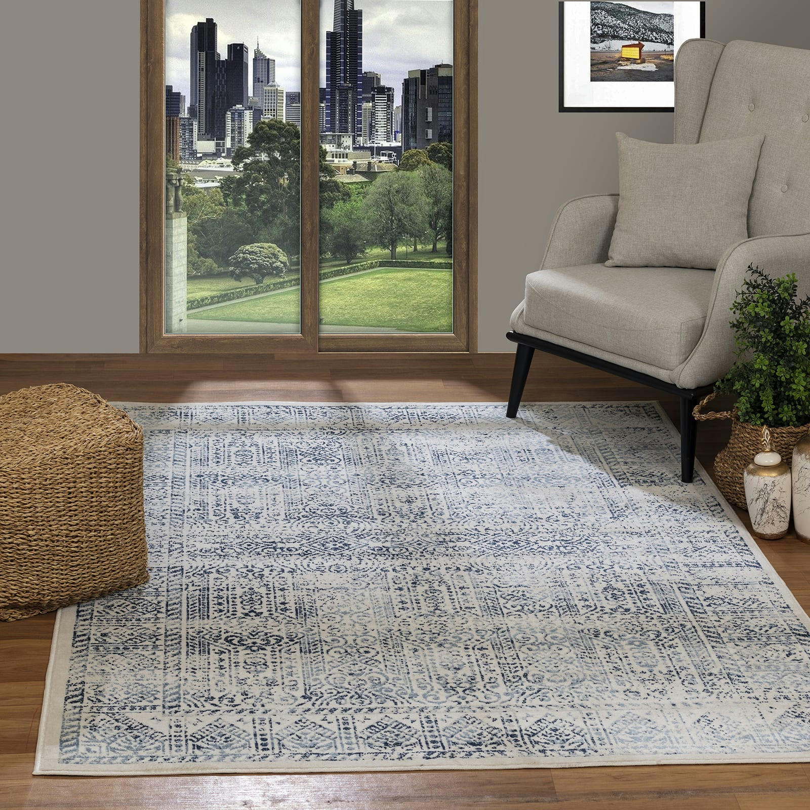 DANIA - Tapis Vintage Oriental  Bleu/Blanc 200x275