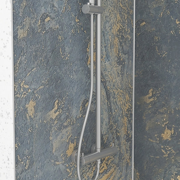 Pack de 2 panneaux muraux de salle de bains, gris et doré effet marbre avec profilés chromés, l.120 90 x H.210 x P.0,3 cm, Galedo Homestone