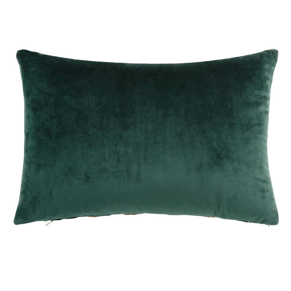 AMANDINE - Coussin en velours vert et perles dorées 30x45