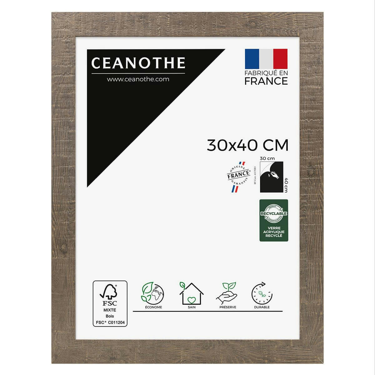 FAUVE - Cadre photo effet bois 30x40 cm résine recyclée