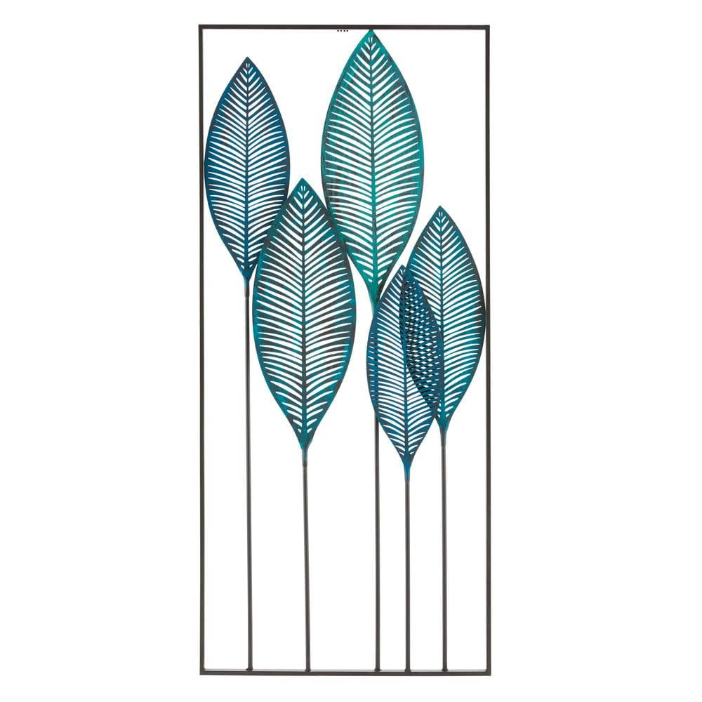 Green Addict - Déco murale feuillage en métal bleu 60x136